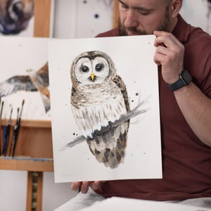 ORIGINAL Barred owl watercolor painting, hand-painted artwork, one-of-a-kind watercolor original, Baby Room Decor, Wall Decor,