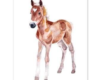 Baby Horse Watercolor, Farm Animal Nursery Print, Kids Wall Art, Baby Room Decor, Horse Lover Gift, Watercolor Painting by Luke Kanelov