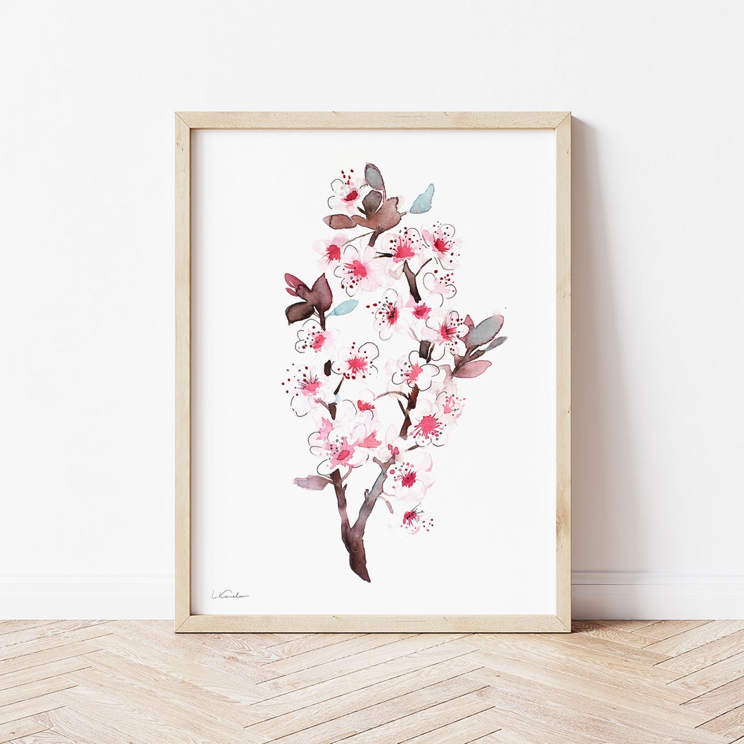 Cherry Blossom Watercolor Painting Print, Boho Art, Plant Poster ...