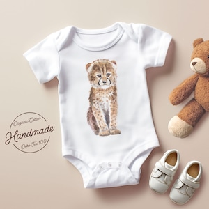 Baby bodysuit met Cheetah aquarel print, baby baby body & T-shirt, pasgeboren genderneutrale outfits, babyjongen of meisjes bodysuit.