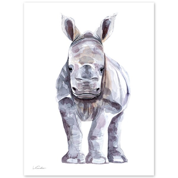 Baby Rhino Watercolor, Kids Nursery Print, Colorful Wall Art, Baby Room Decor, Safari Wall Decor, Watercolor Painting by Luke Kanelov