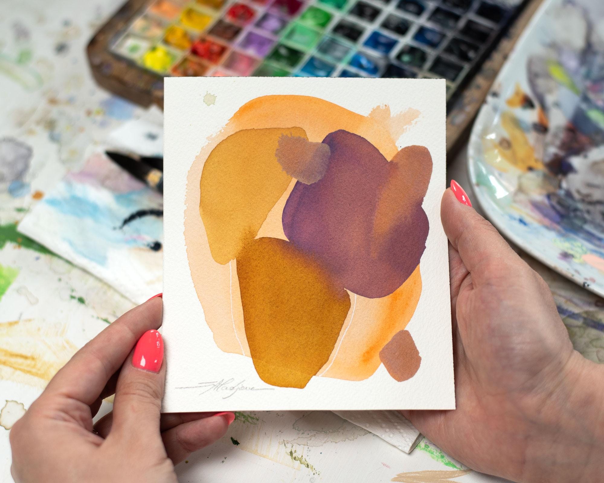 オリジナル抽象水彩画、手描きのアートワーク、ユニークな水彩画 