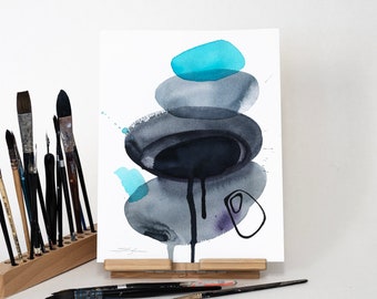 ORIGINAL Abstract watercolor painting, hand-painted artwork, one-of-a-kind watercolor original, unique wall art,  Modern