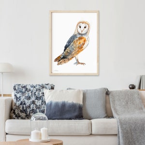 Barn Owl Print, Watercolor Art, Funny Owl, Bird of Prey Art, Wall Decor ...