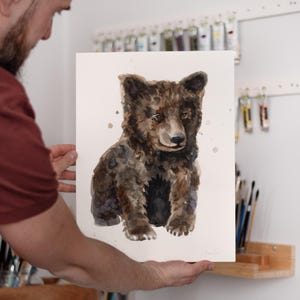 ORIGINAL Brown Bear watercolor painting, hand-painted artwork, one-of-a-kind watercolor original, Baby Room Decor, Wall Decor, Watercolor