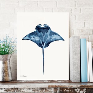Manta Ray Watercolor Print, Coastal Wall Art, Nautical Nursery Decor ...