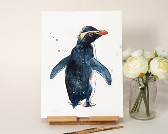 ORIGINAL Southern Rockhopper watercolor painting, hand-painted artwork, one-of-a-kind watercolor original, unique wall art, nautical decor