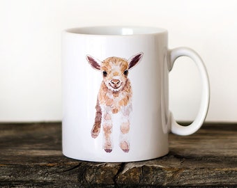 Taza de café de cabra, linda taza de cabra, cabra bebé, taza de animal colorido, taza de chocolate caliente, taza de animal de granja, taza de regalo de Navidad
