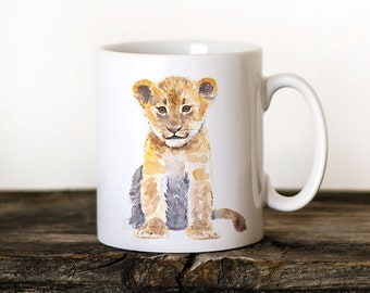 Lion coffee mug, funny Lion cup, lion cub mug, colorful animal mug, nursery mug, hot chocolate mug, safari mug, Xmas gift mug