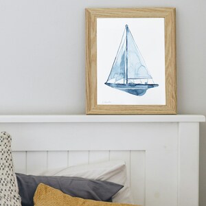 ORIGINAL Sailing Boat watercolor painting, hand-painted artwork, one-of-a-kind watercolor original, unique wall art, nautical decor image 2