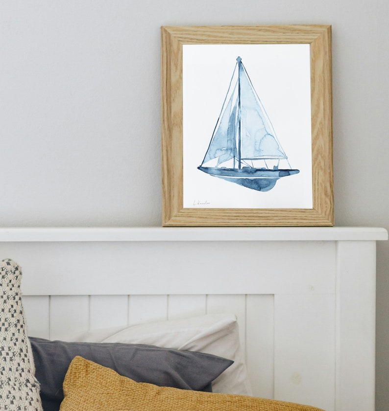 ORIGINAL Sailing Boat watercolor painting, hand-painted artwork, one-of-a-kind watercolor original, unique wall art, nautical decor image 2