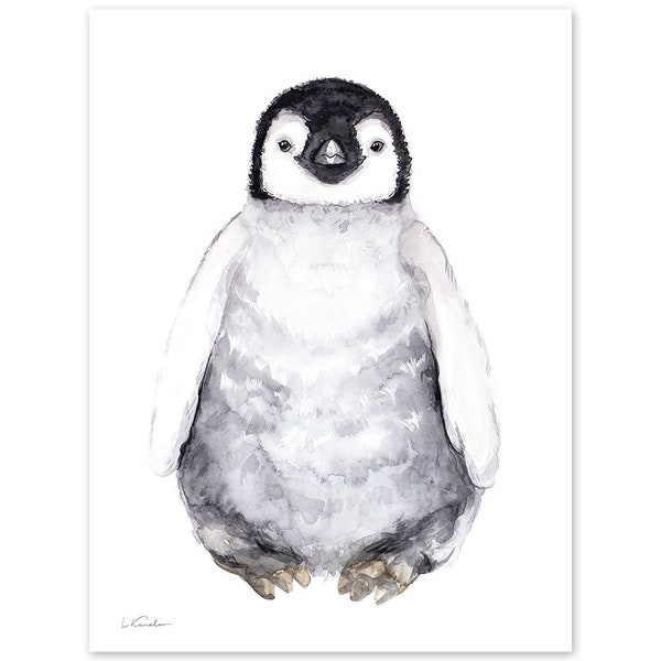 Baby Penguin Watercolor, Nursery Animal Print, Toddler Room Print, Colorful Kids Wall Art, Children Wall Decor