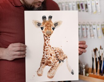 ORIGINAL Baby Giraffe watercolor painting, hand-painted artwork, one-of-a-kind watercolor original, Baby Room Decor, Wall Decor,