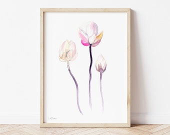 Water lilies Watercolor Painting Print, Boho Art, Plant Poster, Nature Illustration, Botanical Wall Decor, Flower, Garden Art, Wildflower