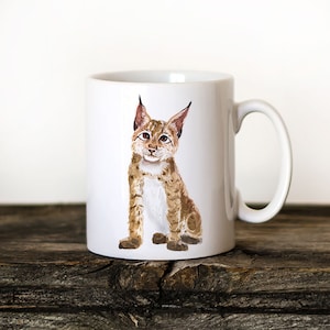 Eurasian lynx coffee mug, funny lynx cup, baby lynx, colorful animal mug, nursery mug, hot chocolate mug, Xmas gift mug