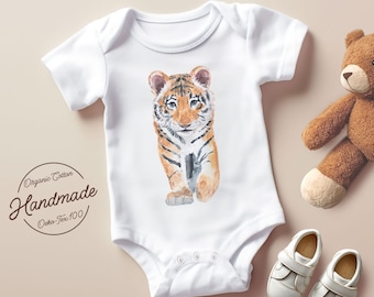 Baby Bodysuit with Tiger Watercolor Print, Infant Baby Bodysuit & Tee, Newborn Gender Neutral Outfits, Baby Boy or Girl Bodysuit.
