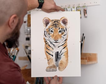 ORIGINAL Baby Tiger watercolor painting, hand-painted artwork, one-of-a-kind watercolor original, Baby Room Decor, Wall Decor, Watercolor