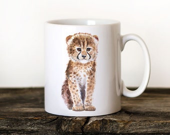 Baby cheetah mug, funny cheetah coffee cup, colorful animal mug, nursery mug, hot chocolate mug, safari mug, Xmas gift mug