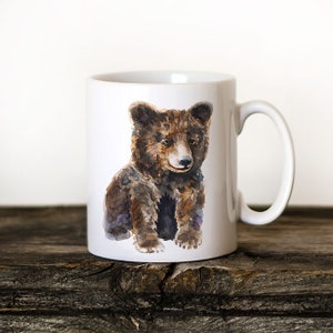 Brown bear coffee mug, funny bear cup, baby bear, colorful animal mug, hot chocolate mug, woodland animal mug, Xmas gift mug