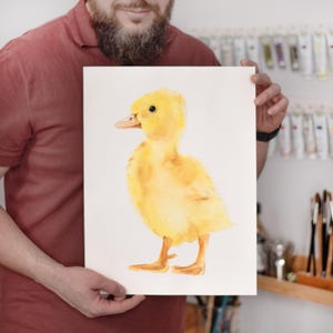 Dipinto ad acquerello ORIGINALE Baby Duck, opera d'arte dipinta a mano, acquerello originale unico nel suo genere, decorazione per la stanza del bambino, decorazione da parete, acquerello