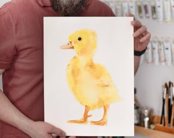 ORIGINAL Baby Duck watercolor painting, hand-painted artwork, one-of-a-kind watercolor original, Baby Room Decor, Wall Decor, Watercolor