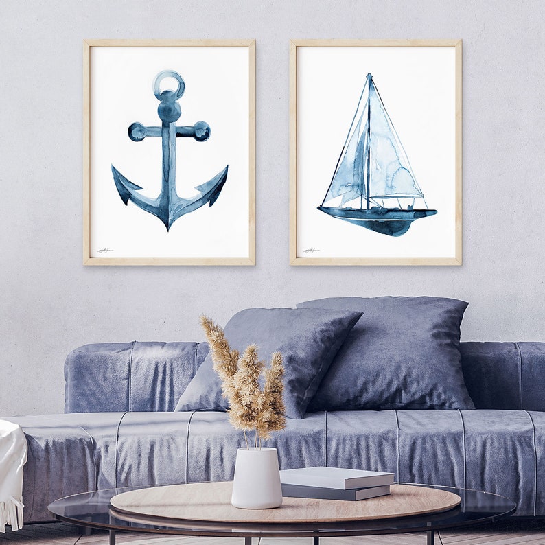Anchor Watercolor Print, Coastal Wall Art, Nautical Nursery Decor ...