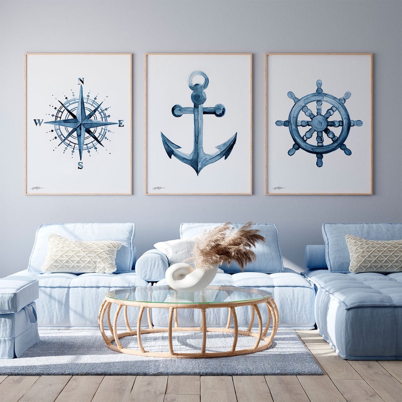 Rudder Watercolor Print Coastal Wall Art Nautical Nursery - Etsy