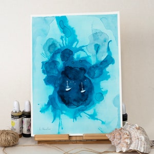 ORIGINALE Pittura ad acquerello per barche a vela, opere d'arte dipinte a mano, acquerello unico nel suo genere, arte murale unica, arredamento nautico