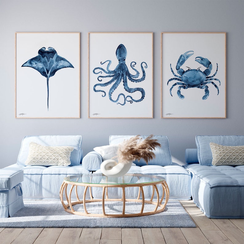 Manta Ray Watercolor Print Coastal Wall Art Nautical Nursery - Etsy