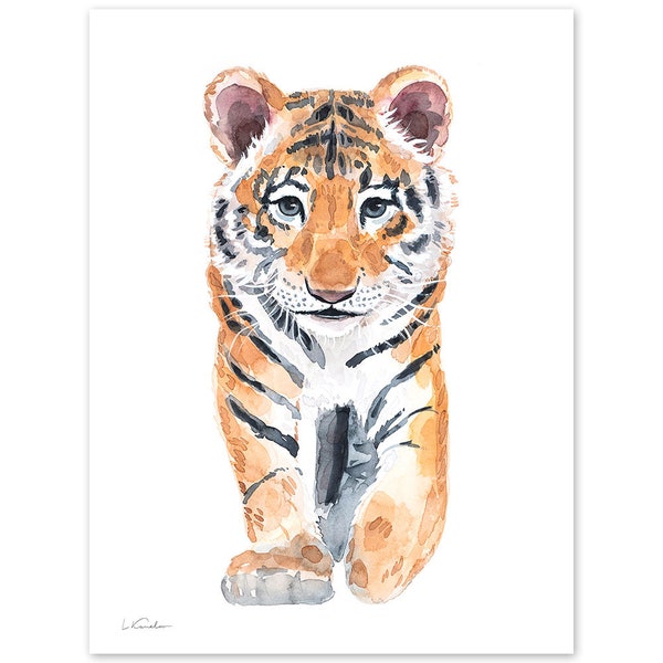 Baby Tiger Watercolor, Kids Nursery Print, Colorful Wall Art, Big Cat, Baby Room Decor, Wall Decor, Watercolor Painting by Luke Kanelov