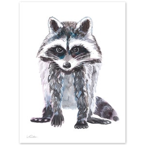 Baby Raccoon Watercolor, Baby Nursery, Colorful Kids Wall Art, Baby Room Decor, Children Wall Decor, Watercolor Painting by Luke Kanelov