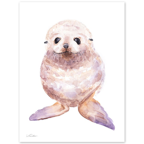 Baby Seal Watercolor, Baby Nursery Animal, Kids Room Print, Colorful Kids Wall Art, Children Wall Decor