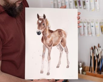 ORIGINAL Baby Horse watercolor painting, hand-painted artwork, one-of-a-kind watercolor original, Baby Room Decor, Wall Decor, Watercolor