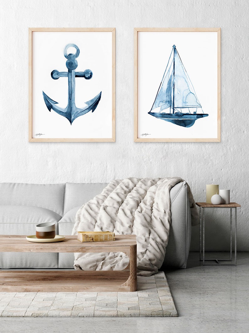 Anchor Watercolor Print, Coastal Wall Art, Nautical Nursery Decor ...