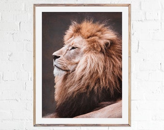 Lion Wall Art Print, African Lion, Savannah Art, Lion Head, Wild Cat Poster, Wildlife, Fine Art Print, Handmade, Home Decor, Cat Lover Gift