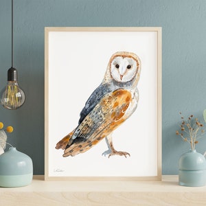 Barn Owl Print, Watercolor Art, Funny Owl, Bird of Prey Art, Wall Decor ...