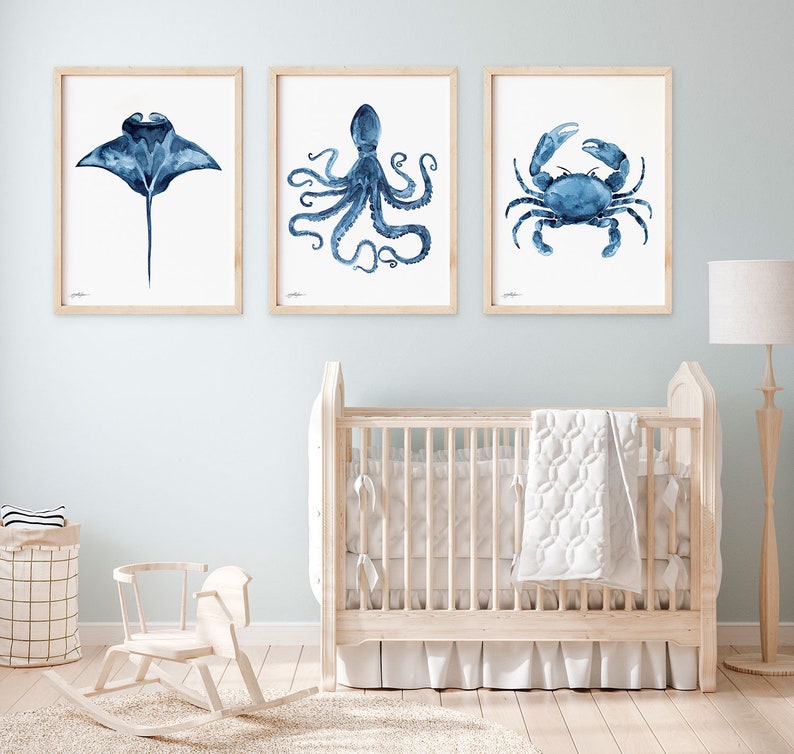 Manta Ray Watercolor Print, Coastal Wall Art, Nautical Nursery Decor ...
