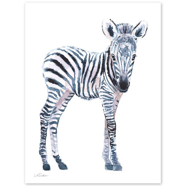 Baby Zebra Watercolor, Kids Nursery Print, Colorful Wall Art, Baby Room Decor, Safari Wall Decor, Watercolor Painting by Luke Kanelov