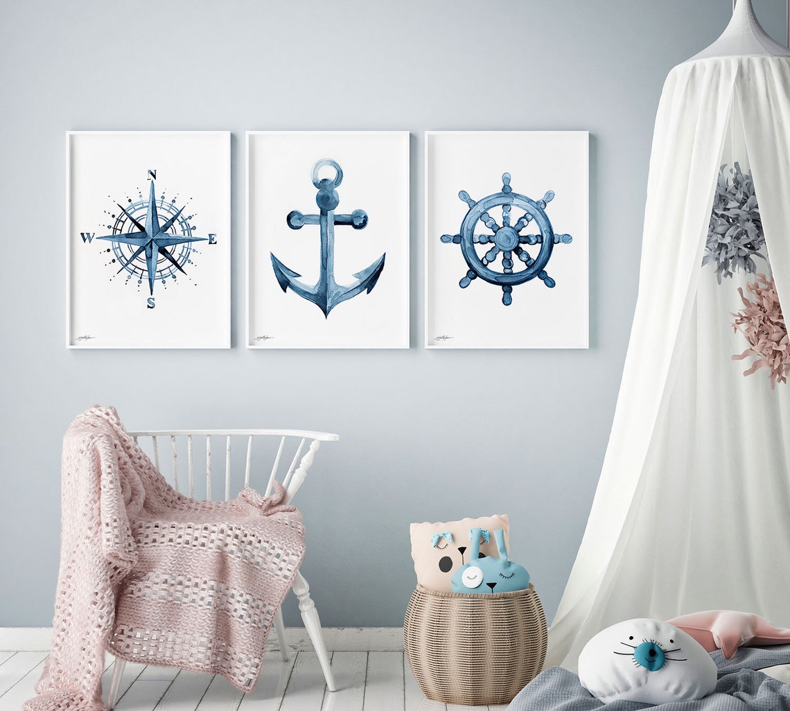 Rudder Watercolor Print, Coastal Wall Art, Nautical Nursery Decor ...