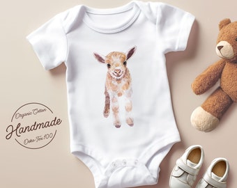 Baby Bodysuit with Baby Goat Watercolor Print, Infant Baby Bodysuit & Tee, Newborn Gender Neutral Outfits, Baby Boy or Girl Bodysuit.