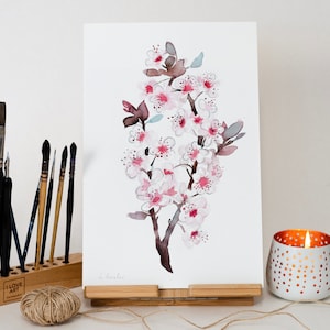 ORIGINALE Pittura ad acquerello Cherry Blossom, opere d'arte dipinte a mano, acquerello unico nel suo genere, arte murale unica, botanica, pianta