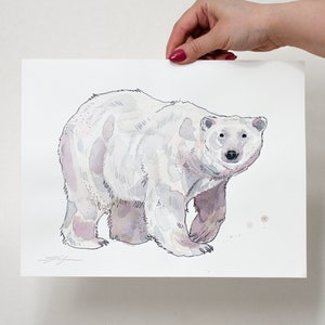 ORIGINALE Pittura ad acquerello dell'orso polare, opere d'arte dipinte a mano, acquerello unico nel suo genere, arte murale unica della fauna selvatica,
