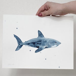 ORIGINALE Pittura ad acquerello di squalo salmone, opere d'arte dipinte a mano, acquerello unico nel suo genere, arte murale unica, arredamento nautico