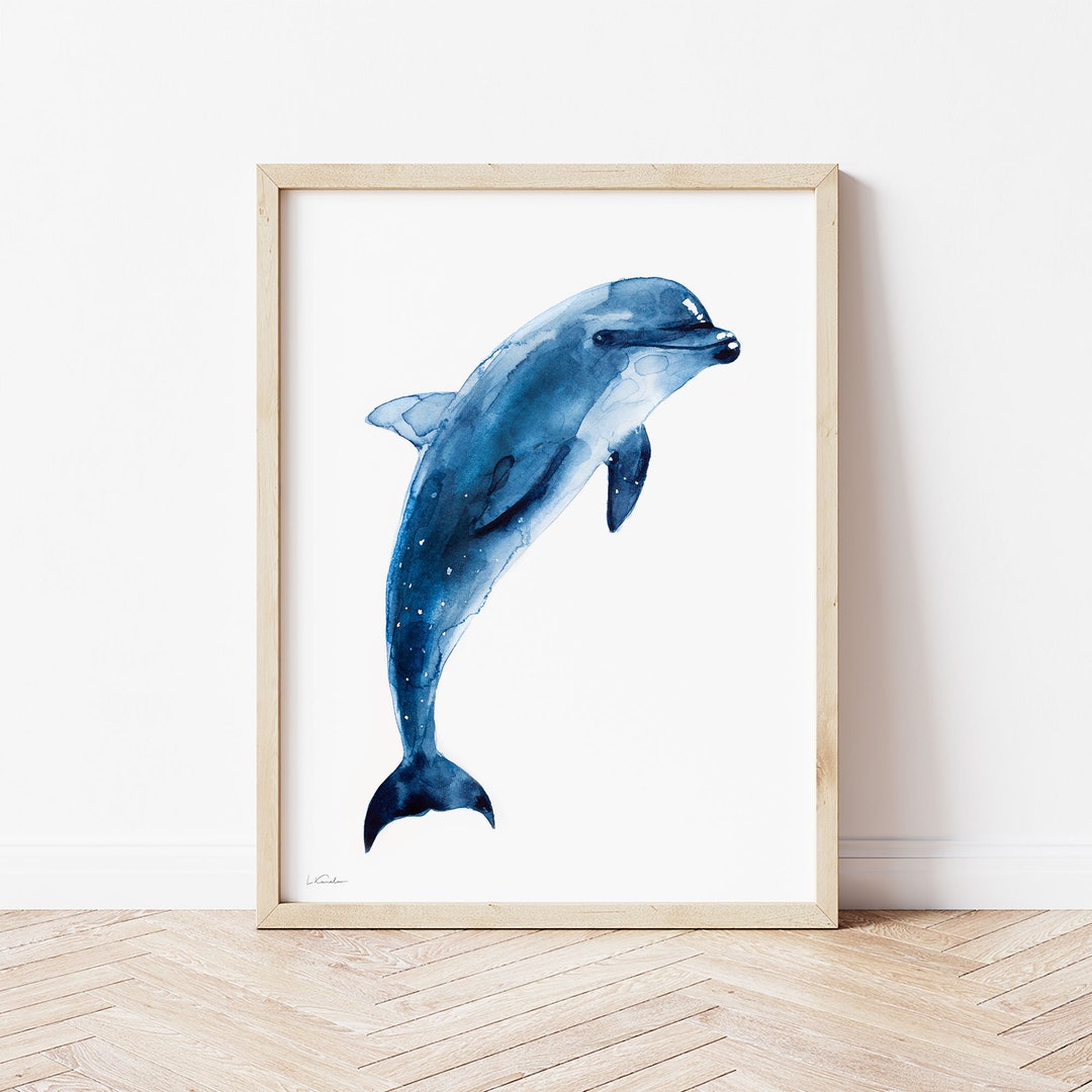 Dolphin Print, Bottlenose Dolphin Watercolor, Sea Life Wall Art ...