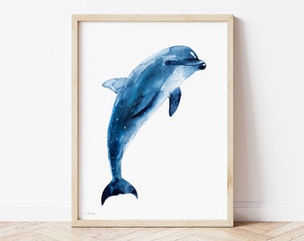 Dolphin print, Bottlenose Dolphin Watercolor, Sea Life Wall Art, Coastal Wall Art, Nautical Nursery Decor, Beach House Art
