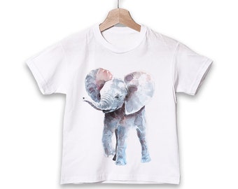 T-shirt pour enfants avec bébé éléphant, cadeau d’anniversaire garçon, cadeau de fête de bébé, chemise animal safari fille, drôle et mignon tee-shirt pour tout-petits