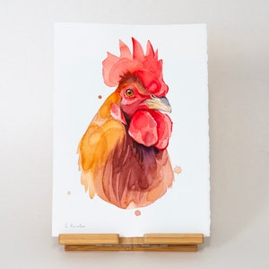 Gallo ORIGINALE, pittura ad acquerello di pollo, opere d'arte dipinte a mano, acquerello unico nel suo genere, arte murale unica della fauna selvatica, uccello