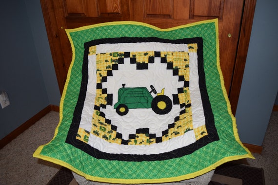 New Baby Crib Log Cabin Applique Quilt M W John Deere Fabric Etsy