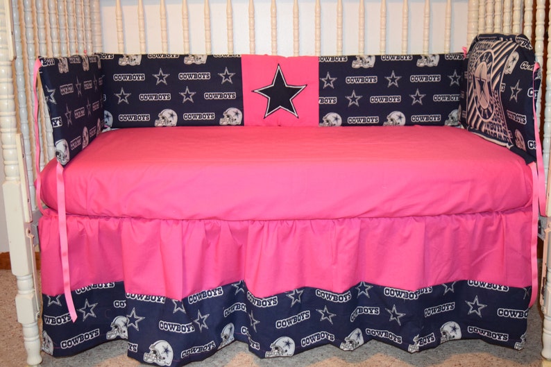 New Crib Nursery Bedding Set M/w Hot Pink Dallas Cowboys Etsy