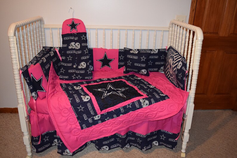 New Crib Nursery Bedding Set M/w Hot Pink Dallas Cowboys Etsy